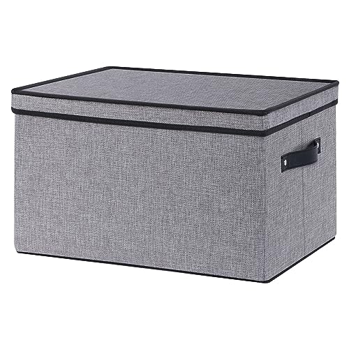 YheenLf 1 Pack Aufbewahrungsbox mit Deckel, faltbare Stoffbox mit Griff, Kleiderschrank Organizer, verwendet für die Aufbewahrung von Kleidung,Bücher,Grau,33x23x18cm