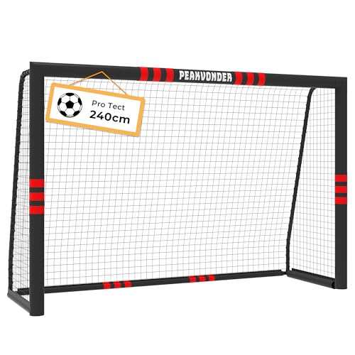 PEAKVONDER 240 x 160cm Fussballtore für Garten Kinder und Erwachsene mit Anti-Rost Beschichtung -Fußballtor Kinder Outdoor inkl. Erdanker für optimalen Halt - Fußball Tor mit rundum Polsterung TSG031R