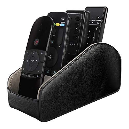 MoKo Fernbedienungshalter, TV-Fernbedienung aus Leder Remote Caddy Desktop Organizer 5 Fächer für Fernbedienungen, Büromaterial, Aufbewahrung von Medienzubehör und Organizer - Schwarz