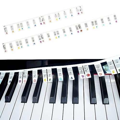 Silikon Klavier Keyboard Noten Aufkleber, Abnehmbare Klaviertastatur Notenetiketten Etiketten, Klaviertasten Aufkleber für 61/88 Tasten, Klavier Tastatur Zubehör für Anfänger Kinder (61 Key B)