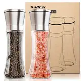 Salz und pfeffermühle 2er Set, Hochwertigem Glas & Edelstahl Gewürzmühle und Salzmühle Einstellbarem Feinheit Keramikmahlwerk [Ohne Gewürzinhalt]