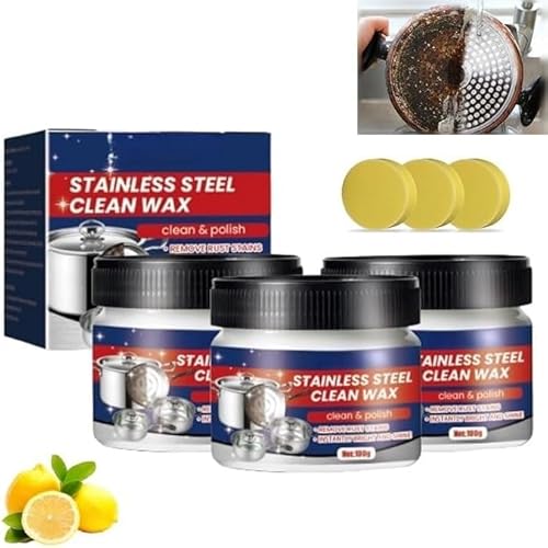 Stainless Steel Clean Wax,Magical Nano-Technology Stainless Steel Cleaning Paste,3 In 1 Stainless Steel Wax for Sink,Surface Safe, No Residue (3 pcs)