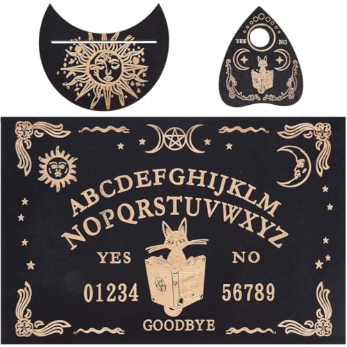 NHQZ Ouija Brett,Hexenbrett,Ouija-Brettspiel,Holz Geisterbrett Pendelbrett Sprechende Ouija-Bretter Holz Mit Planchette Wünschelrute Wahrsagen Kit,Schwarzes Holz Geistes Brett Sprechendes