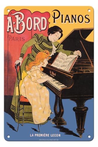 Pacifica Island Art - 22 x 30 cm Metallschild - Die erste Lektion - A. Bord Klavierhersteller, Paris - Retro Werbeplakat von Eugene OGE c.1900