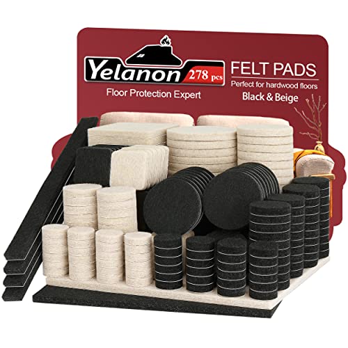 Yelanon Filzgleiter selbstklebend 278 Stück, Schneidbarer Filz für,Kratzfeste Möbelgleiter für Stühlemöbelgleiter,Möbelgleiter,Chair Leg Floor Protectors, Schwarz + Beige