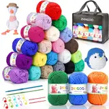 ZHHGOO Acrylwolle Set,24 Farben Wolle Set,40g Baumwollgarn,Baumwolle Wolle mit 2 Häkelnadeln, Stricken für Anfänger Set zur Herstellung von Haustierkleidung,Handtüchern,Hüten,Handschuhen