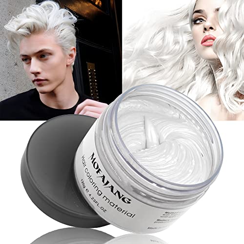 Temporäre Weiß Haarfarbe, Styling Haartone für Männer Frauen, Natürliche Frisur Pomade, Haarfärbemittel Wachs für Party, Cosplay & Halloween, 4,23 Unzen