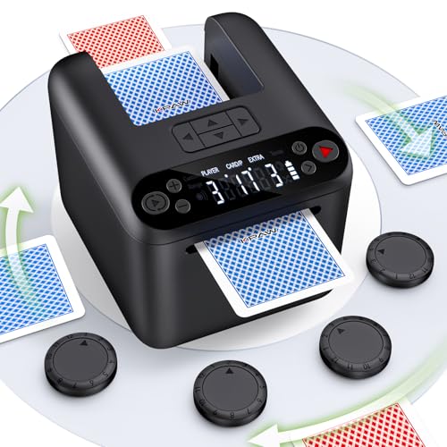 KPAW Automatischer Kartenhändler, drehbar, um 360 Grad drehbar, für Spielkarten, 2/1/3 Decks, wiederaufladbar über USB, 4 kabellose Fernbedienungen für Texas Holdem Uno Kartenspiel (Schwarz, 3 Deck)
