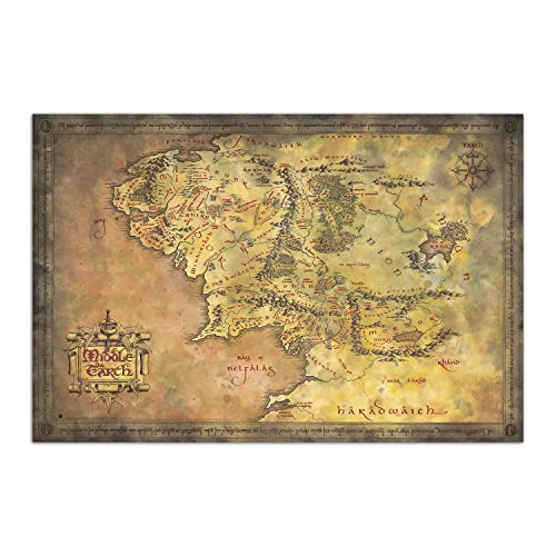 Der herr der Ringe Poster - Karte von Mittelerde Poster - Deko Wohnzimmer oder Deko Schlafzimmer - Deko Wohnzimmer - Größe : 61 x 91 - Offizielle Lizenz - Herr der Ringe Fanartikel