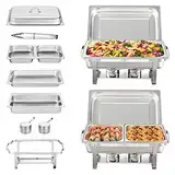 VEVOR 2 Stk. Chafing Dish Profi Set Wärmebehälter Edelstahl Buffet Set Rechteckig, 2 x 9 L / 4 x 3,5 L, 53 x 32,5 x 6,5 cm Jeder Behälter, für Buffets, Familienfeiern, Bankette, Hochzeiten usw.