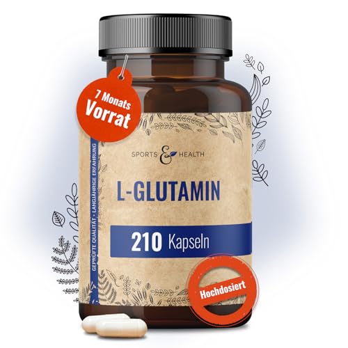 L Glutamin Kapseln – 210 Kapseln – 750mg reines L-Glutamin pro Kapsel – hochwertige Aminosäure – ohne Zusatzstoffe - L Glutamine – Vegan – 7 Monate Vorrat