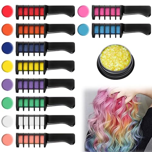 Haarkreide Kamm für Kinder, 10 Farben Set Haarkreide für Mädchen, Temporär Haarfarbe Kreide Kamm für Kinder Auswaschbar, Haartönung Hair Chalk für Karneval/Halloween/Weihnachten/Party