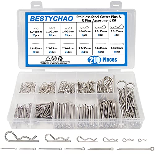 BESTYCHAO 210pcs Splint und R-Clip Sortiment Kit, Edelstahl Splinte Sicherheitssplinte 12 mehrere Größen für Automechaniker