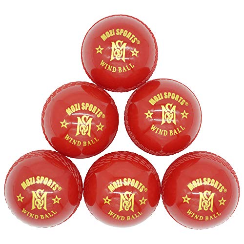 Mozi Sports Windball, weiche Cricketbälle, langlebig, realistische Sprungkraft und Schwung, Cricket-Windbälle für Indoor- und Outdoor-Coaching, Übungen, Garten und Strand, Rot