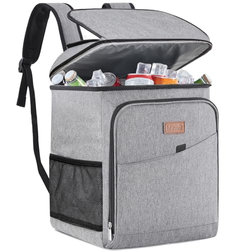 Lifewit 32L, 34 Dosen, isolierte Kühltasche, Große kühlrucksack, auslaufsichere tragbare Lunchtasche, weiche Kühlbox für Outdoor, Picknick, Strand, BBQ, Camping, Reisen, Familie, Grau