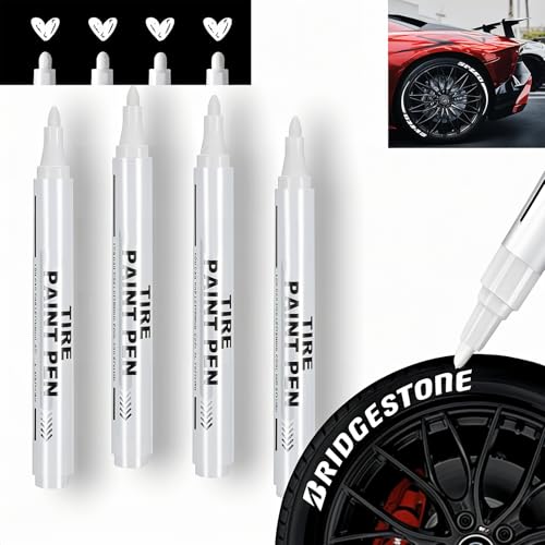 JUXINE Weißer Reifenmarker,Auto Reifenmarkierungsstift DIY Reifenstift Reifen Lackstifte für Auto Motorrad Reifen, Permanentlack Wasserdichte Marker-Stifte (4 Stück)