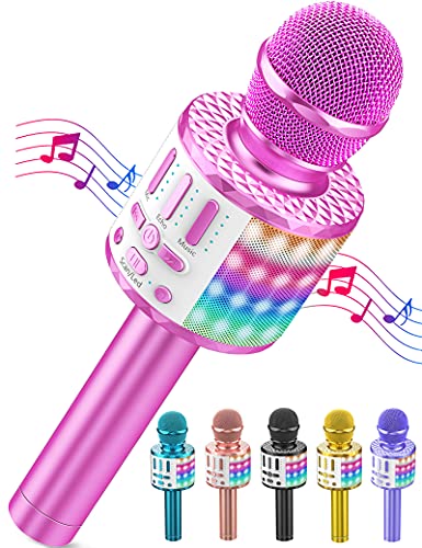 Karaoke Mikrofon, LED Drahtloses Bluetooth Mikrofon zum Singen mit Lautsprecher, Karaoke Spielzeug Kinder, Heim KTV Karaoke Maschine, Tragbares KTV Lautsprecher Recorder für Android/iPhone/iPad/PC