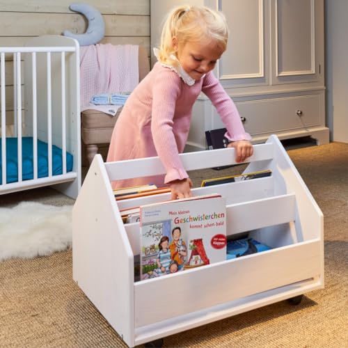 ALAVYA HOME® Kinder Bücherregal I Kinderregal mit 2 Ablagen 4 Rollen I Aufbewahrungsregal für Bücher in Kinderzimmer Spielzimmer I Kinderbücherregal aus Kiefernholz I 60x40x40 cm