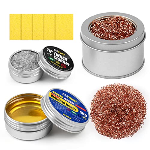 BEEYUIHF Lötspitzenreiniger Set - bleifrei Lötspitzen Reaktivator 16g + Kolophonium Flussmittelpaste (1.76oz/50g) + Lötschwamm Reinigung (50x35x5mm)+Lötspitzenreiniger