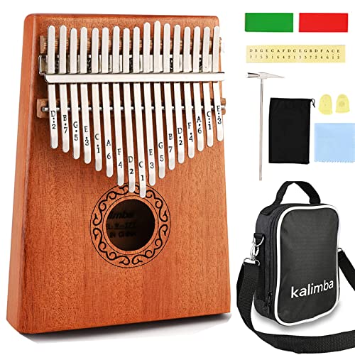 Kalimba 17 Schlüssel, Nabance Daumenklavier Kalimba Professionelles Finger Daumen Piano Karimba Instrument mit Tragetasche Stimmhammer Studienanleitung für Kinder Anfänger