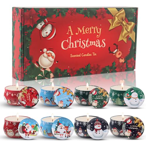 8 Stück Weihnachten Leere kerzendosen, Weihnachten Kerze Dosen, Mini Metalldose mit Deckel, Rund Kerzenbehälter Dosen, für Weihnachtsgeschenkset, Geburtstag Party, DIY Kerzen Boxen, Süßigkeitendose