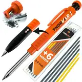 THORVALD Robuster Tieflochmarker Bleistift (+ 7 Minen, Spitzer und Schreibgriff) Druckbleistift Set fur Handwerker - Perfekt für Holz, Metall und Beton