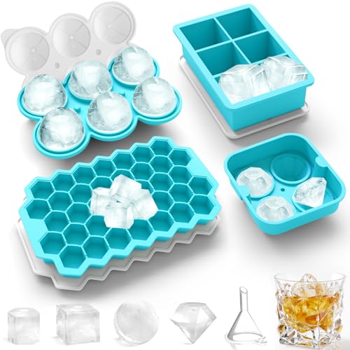 Eiswürfelform Silikon Eiswürfelbehälter mit Deckel - 4er-Set, leicht zu lösen, geeignet für Whisky-Cocktails und Säfte usw, LFGB-geprüft und BPA-frei (Blau)