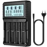POWXS Universal Batterie Ladegerät, 18650 Akku Ladegerät mit Testfunktionen, LCD-Display Batterien Ladegerät für Li-Ion Lithium IMR NI-MH NI-Cd AA AAA C 26650 21700 18650 16340 14500 10440 RCR123
