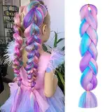 Aomig Braids Extensions, 4 Farben Kunsthaar zum Einflechten, 24" Haarsträhnen zum Braiding Hair，Einflechten Haar Flechten Extensions für Haar Box Braid zum Einflechten Zöpfe(Lila/Rosa/Grün/Blau)