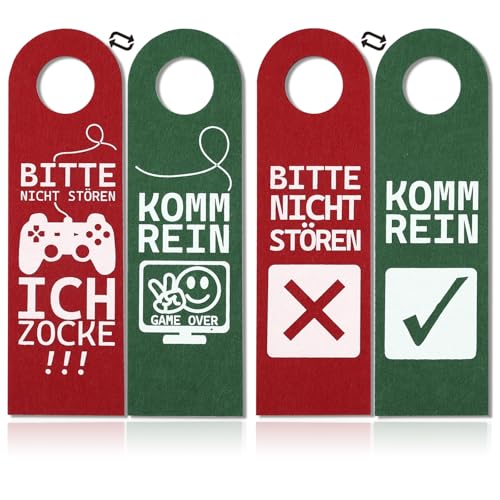 XIAONIU Bitte Nicht stören, ich zocke oder komm rein, 2Stück Türanhänger aus Filz, Zocker Geschenk, Gamer Zimmer Deko, Gamer Geschenk, Teenager Jungen Geschenk, Coole Sachen für Jungs (Rot und Grün)