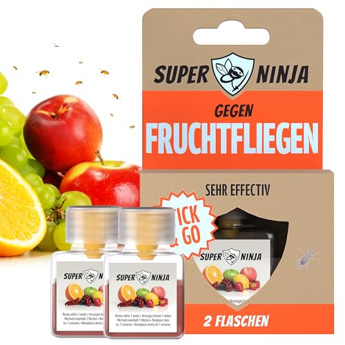 Super Ninja Fruchtfliegenfalle - Standard Pack - 2 Fallen - Hochwirksame Ökologische Fruchtfliegenfalle für Küche und Innenraum - Obstfliegenfalle - Bis zu 3 Wochen