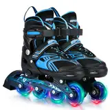 TOMSHOO Inliner, Rollschuhe Inline Roller Skates mit 4 Größen Verstellbar, LED Rädern, Mehrere Größenoptionen, Inlineskates für Kinder Erwachsene Jungen Mädchen, Blau, M