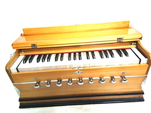 Indisches Maharaja Harmonium 9 Blendenstufen, 3 1/2 Oktave, Doppelzungenblatt, Koppler, natürliche Farbe, Standard, Buch, gepolsterte Tasche, A440 gestimmt, Musikinstrument, indische Sangeeta