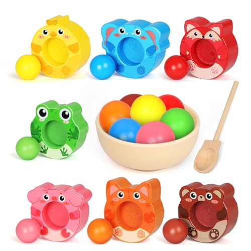 FROGZOOM Montessori Spielzeug ab 3 4 5 Jähre, Holzspielzeug Weihnachten Geschenke für Jungen Mädchen 3 Jähre 4 Jähre, Farbsortierung Motorikspielzeug für 3+ Jähre, Kinder Adventskalender Füllung