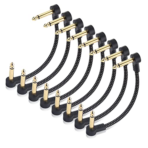 Cable Matters 8er-Pack 15 cm geflochtene Gitarren-Patchkabel (Gitarren Klinkenpatchkabel, Patchkabel Gitarre 15cm) mit vergoldeten Steckern in Schwarz