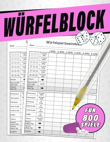 Würfelspiel Gewinnblatt: 800 Spiele für Senioren Oma und Opa: Würfelblock, Ersatzblock & Spielblatt für Yatzy, Kniffel, Knobelspiele, Familienspiele
