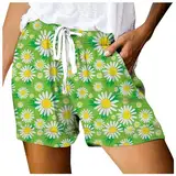 Laufhose Damen Kurz, Kurz Hosen Damen, Damen Bermuda Shorts, Breites Bein Kurze Hose Lässige Short Mit Taschen Caprihose Bequeme Stoffhose Leicht Strandhose Pants Leinen Sporthose Für Alltag