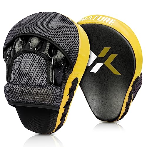 Pratzen Boxen mit hochwertiger Polsterung - 1 Paar Kickboxen Boxpratzen für optimale Schlagdämpfung,Trainerpratzen Boxing Pad für Männer Frauen,Schlagkissen für Karate MMA Taekwondo Muay Thai - Gelb