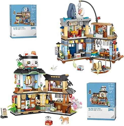 Haus Bausteine Bausatz, MOC Japanisches Stil Street View Izakaya & Fischgeschäft Haus Bausteine Bausatz, Street View Haus Modell Modellbausatz, Modular Buildings Nicht Kompatibel mit Lego