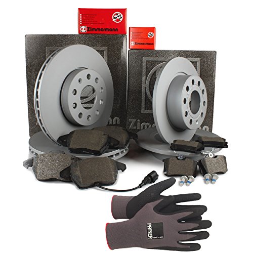 Inspektionspaket Zimmermann Bremsen Set inkl. Bremsscheiben und Bremsbeläge für vorne Ø 280 mm und hinten Ø 253 mm enthalten, 100% passend für Ihr Fahrzeug, inkl. Priner Montagehandschuhe, AN143