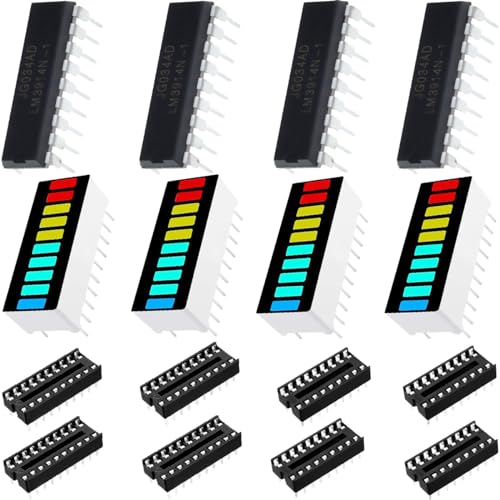 Youmile 8 Stück 10-Segment-LED-Balkendiagrammanzeige rot gelb blau grün + LM3914N-1 Punkt-/Balkenanzeigetreiber LED-Anzeigetreiber-Kombi-Kit mit DIP-20 DIP-18 IC-Sockel für Heimwerker