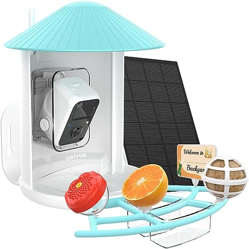 NETVUE Birdfy Vogelfutterhaus mit Kamera zur Live-Beobachtung, Solarbetrieb Vogelfutterspender mit Multi Sitzstangenhalter, Vollfarbe Nachtsicht Automatisch Videoaufzeichnung bei Vogelbesuch