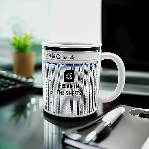 Mad Monkey - Tasse Freak in the Sheets - Kaffeetasse Excel für Fans der Tabellenkalkulation, Weiß, Grün