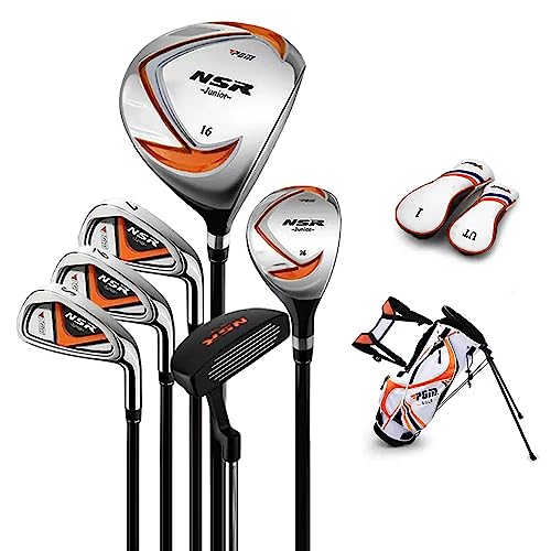 PGM Golfschläger-Set – Junior komplettes Golfschläger-Set für Kinder – Rechtshänder – Fahrer (#1), Hybrid, Eisen (#7, #9, #S), Putter, Golftasche