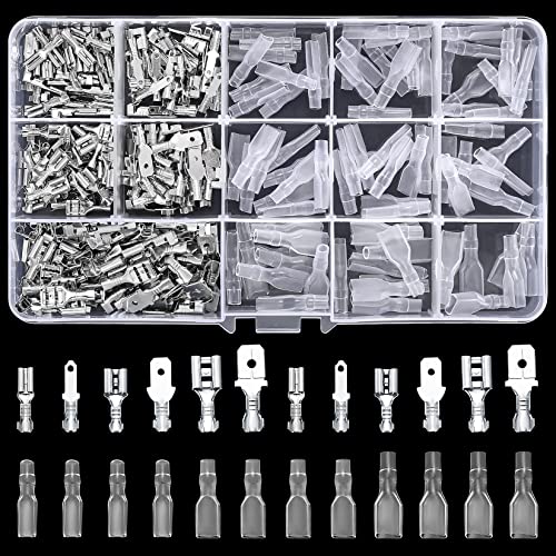 woshilaoDS 360 Stk Kabelschuhe Set, Flachsteckhülsen Set, 2,8mm 4,8mm 6,3mm Flachstecker, Männlich & Weiblich Kabelstecker mit Isolierhülse, Elektrische Quetschverbinder Crimpverbinder