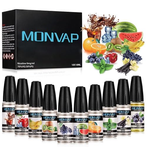 Aroma für Verdampfer, MONVAP 10ml * 10 Pack, Glycerin + Propylenglykol, Fertig Gemischt