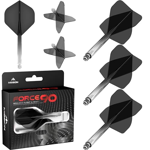 Mission Darts Force 90 | Integriertes präzisionsgeformtes Dart-Flight und Schaftsystem, Packung mit 3 professionellen, sehr langlebigen kombinierten Dart-Flights und Schäften, Standard Nr. 2