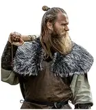 keland Viking Fell Schulter Umhang Mittelalter Schulterfell Kunstpelzkragen Kunstfell Kragen Wikinger Kostüm Herren (Schwarz)