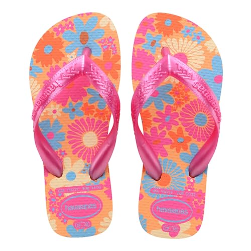 Havaianas – Kids Flores, bequeme, langlebige und witzige Flip-Flops, Sohle mit Blumenmuster, Metallic-Riemen und rutschfeste Sohle, Mädchen