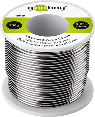 goobay 40848 Lötzinn bleifrei ø 1,5mm Lötdraht mit Flussmittel, 0.3 % Silber & 0.7 % Kupfer, 217 °C Schmelzpunkt, Löt Zinn bleifreies Löten, 250g